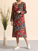 Vintage Floral Printed Long Sleeve Thicken Autumn Winter Dresses