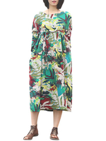 Vintage Floral Printed Long Sleeve Women Casual Dresses