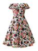 Vintage Floral Printed Off Shoulder High Waist Women Dresses