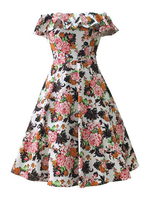 Vintage Floral Printed Off Shoulder High Waist Women Dresses