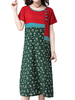 Vintage Floral Printed Patchwork Short Sleeve Dress For Women