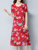 Vintage Floral Printed Plate Buckles Pocket Women Dresses