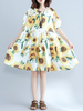 Vintage Floral Printed Short Sleeve Loose O-neck Dresses