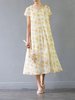 Vintage Floral Printed V-Neck Pocket Short Sleeve Women Dresses