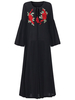 Vintage Flower Embroidery Ruffled Sleeve Women Maxi Dresses