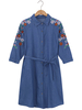 Vintage Flower Embroidery Turn-Down Collar Long Sleeve Women Dresses
