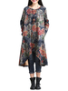 Vintage Flower Printed Long Sleeve High Low Dress With Detachable Collar For Women