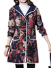 Vintage Flower Printed Long Sleeve Hooded Button Coat For Women