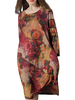 Vintage Flower Printed Long Sleeve Round Neck Loose Dress