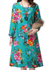 Vintage Flower Printed Pocket Long Sleeve Dress For Women