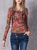 Vintage Folk Style Printed Long Sleeve Women Blouses