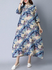 Vintage Folk Style Printed O-Neck Half Sleeve Women Maxi Dresses