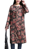 Vintage Folk Style Women Single Breasted Floral Printed Long Jacket