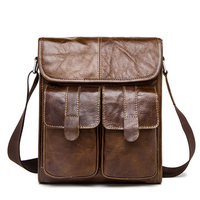 Vintage Genuine Leather Shoulder Bag Business Solid Crossbody Bag For Men