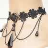 Vintage Gothic Handwork Pendant Black Flower Lace Gemstone Necklace