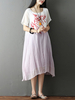Vintage Gradient Embroidered Loose Short Sleeve O-neck Women Dress