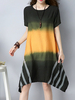 Vintage Gradient Patchwork Short Sleeve Irregular Hem Dresses