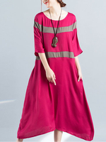 Vintage Half Sleeve Patchwork Loose Long Maxi Dresses