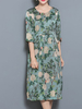 Vintage Half Sleeve Printed High Waist Women Dresses