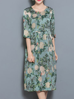 Vintage Half Sleeve Printed High Waist Women Dresses