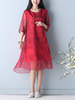 Vintage Half Sleeve Two Layers Printed O-Neck Women Dresses