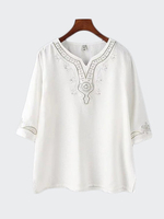 Vintage Half Sleeves Embroidery T-shirts For Women