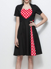 Vintage Hepburn Style Polka Dots Patchwork Short Sleeve Dresses