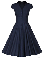 Vintage Hepburn Style Women V-Neck Short Sleeve Dresses