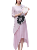 Vintage Ink Printed Plate Buttons Fake-Two Piece Dress For Women