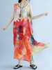 Vintage Ink Printed Sleeveless O-Neck Long Maxi Dresses