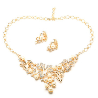 Vintage Jewelry Set Alloy Pearl Rhinestone Necklace Earrings Set