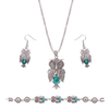 Vintage Jewelry Set Retro Owl Turquoise Earrings Necklace Bracelet Kit