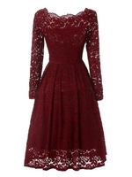 Vintage Lace Off-shoulder Long Sleeve Dress For Women