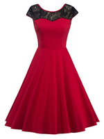 Vintage Lace Patchwork Sleeveless O Neck Women Dresses