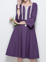 Vintage Lace Patchwork Trumpet Sleeve Women Dresses