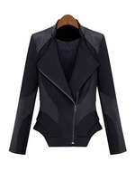 Vintage Leather Zipper Patchwork Slim Women Jacket