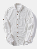 Vintage Linen Turn Down Collar Long Sleeves Buttons Slim Fit Solid Color Button Up Shirts for Men