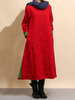 Vintage Long Sleeve O-Neck Pocket Autumn Winter Maxi Dresses