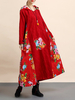 Vintage Long Sleeve Pathwork Hooded Loose Long Maxi Dresses