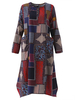 Vintage Long Sleeve Pocket Floral Printed Irregular Hem Dress