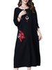 Vintage Loose Embroidery Pocket Design Long Sleeve Women Dress