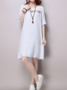 Vintage Loose Embroidery Short Sleeve O Neck Women Dresses