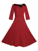Vintage Loose Hem Polka Dot 3/4 Sleeve O Neck Women Dresses