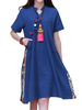 Vintage Loose Hem Short Sleeve V Neck Women Dresses