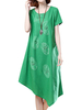 Vintage Loose Irregular Patchwork Short Sleeve O-Neck Dress