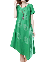 Vintage Loose Irregular Patchwork Short Sleeve O-Neck Dress
