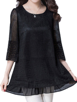 Vintage Loose O-Neck Hollow Out Blouses For Women
