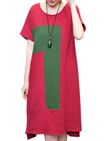 Vintage Loose Patchwork Printed Dresses For Women