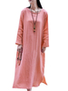 Vintage Loose Pure Color Soft Long Sleeve O Neck Women Dress