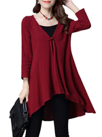 Vintage Loose Solid High Low Long Sleeve Women Cardigan